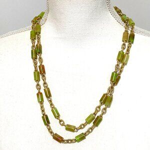 Macaroni Long Necklace 50" Gold Tone Chain Fall Color Boho Career Business